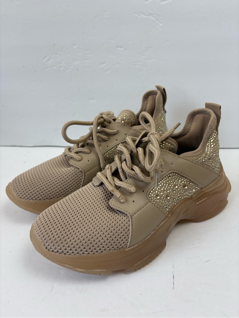 Steve Madden Ganzo Tan Rhinestone Sneakers Women’s Size 7.5